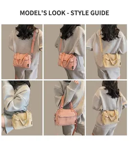 Vues détaillées des sacs à bandoulière polyvalents en nylon rose et beige pour femmes