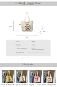 Detailed chart showing canvas tote bag dimensions and various color options available