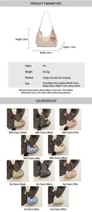 Detailed dimension guide for PU crescent bag with strap, width 24cm and height 18cm