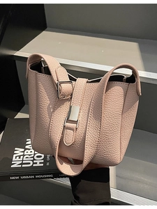 Sac Seau Minimaliste en Cuir PU Motif Litchi pour Femmes Sac à Bandoulière Tendance avec Boucle en Métal et Courroie Ajustable