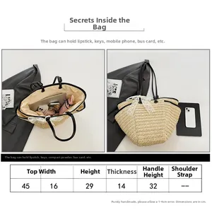 Tableau des tailles détaillé pour grand sac fourre-tout en paille avec dimensions