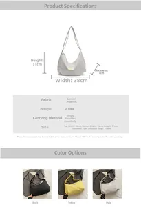 Detailed dimensions and specifications for the lightweight large capacity canvas shoulder bag