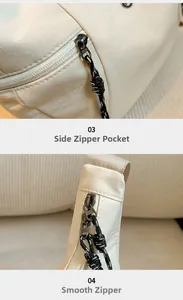 Détail du sac bandoulière blanc montrant le zip argenté et le tirette en corde tressée