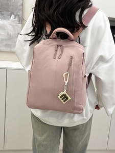 Fashionable rose pink nylon backpack for women with large capacity and casual style