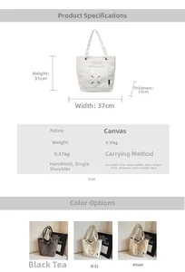 Detailed size chart showing dimensions and specifications for the large canvas tote bag