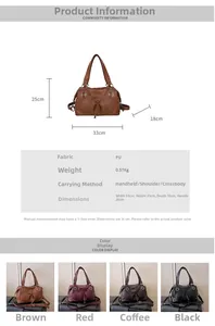 Detailed dimension guide and color comparison of the large PU leather tote bag