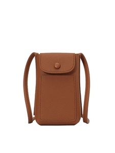 Brown lychee texture leather crossbody cell phone bag for women with flap cover