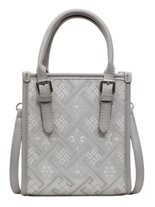 Sac bandoulière bohème gris avec broderies florales et doubles poignées hautes