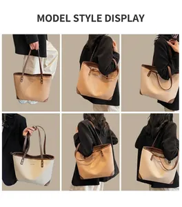 Grande borsa tote moderna in ecopelle martellata mostrata da varie angolazioni