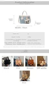 Tableau des tailles et présentation multicolore des mini sacs seaux avec motif ours