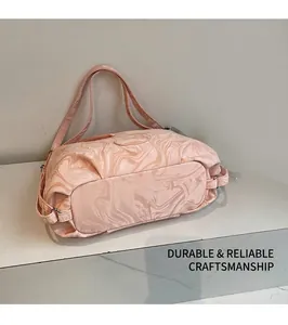 Close-up of pink marble pattern tote bag showing high-quality texture and foldable bottom