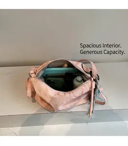 Top view detail of large pink tote bag with marble pattern showing spacious interior
