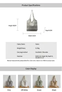 Detailed dimension guide and color options for the minimalist canvas tote shoulder bag
