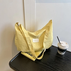 Korean Style Large Capacity Nylon Tote Bag For Women Fashion Casual Plaid Shoulder Bag Minimalist Lightweight Crossbody Bag