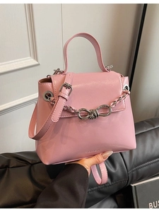 Women's PU Leather Shoulder Bag With Metallic Chain Bowknot Buckle Minimalist Small Square Crossbody Bag For Casual Commute
