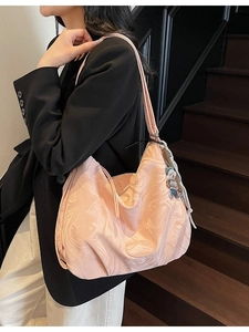 Pink marble pattern large capacity tote bag with cute bear charm and shoulder strap