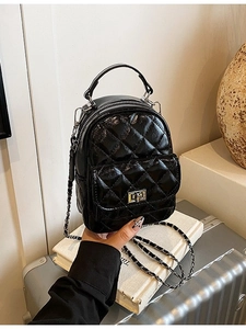 High-End Glossy PU Leather Quilted Mini Backpack For Women Stylish Chain Strap Rhombic Pattern Fashionable Crossbody Bag