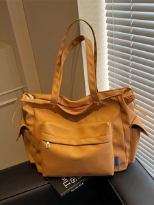 Women Large Capacity Canvas Tote Bag Fashion Commute Shoulder Bag Multi Pocket Student School Handbag Practical Versatile Bag