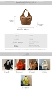 Detailed size chart for pleated canvas tote bag with 34x24x14cm dimensions and handle height