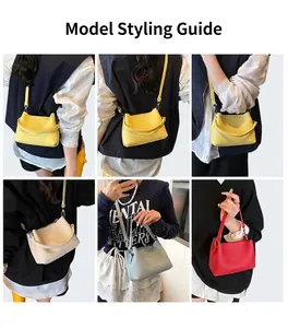 Vue détaillée des sacs seaux en cuir élégants en jaune, blanc, bleu et rouge