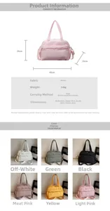 Detailed size specifications and multi-color options for large capacity travel duffel bags