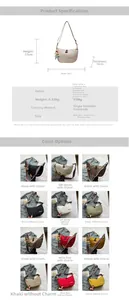 Detailed size specifications and color matrix for the minimalist canvas dumpling bag