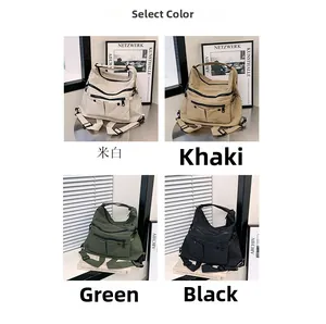 Grid display of functional nylon tote bags in cream, khaki, green and black color options