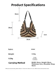 Detailed size specifications of the knitted tote bag with dimensions 36x38x5cm