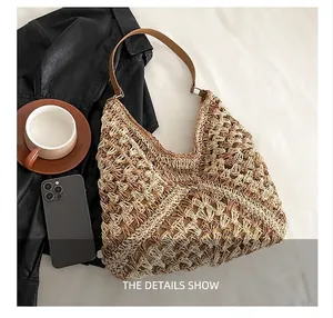 Detailed texture of diamond-pattern woven tote bag with premium brown leather straps