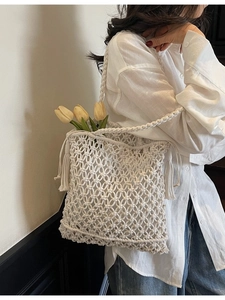 Sac cabas vintage tissé à la main avec franges et maille ajourée pour la plage en été