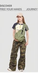 Détail du sac bandoulière en toile vert militaire avec poches et fermetures éclair