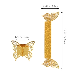 Detail of laser-cut butterfly napkin ring in glitter gold paper with size measurements