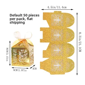 Detailed size specifications for gold glitter cross hollow gift box with dimensions