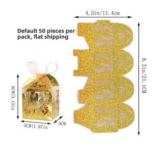 Detailed size chart for laser-cut hollow candy box with couple silhouette and floral pattern