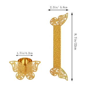 Dimensions du rond de serviette papillon ajouré doré avec détails de mesure précis