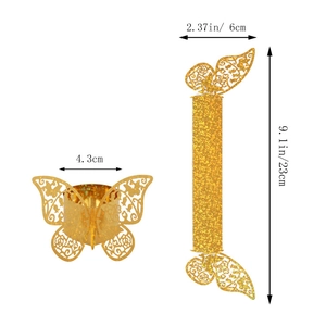 Détails de l'anneau de serviette papillon doré pailleté avec découpe laser précise