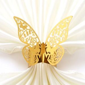 Rond de serviette papillon doré découpé au laser avec motifs floraux pour décoration de table