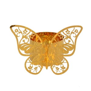 Golden 3D laser-cut butterfly napkin ring for luxury wedding hotel table decoration