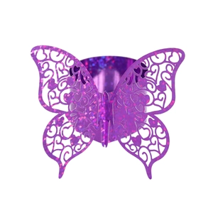 Sparkling purple butterfly napkin ring with hollow laser-cut patterns for wedding decor