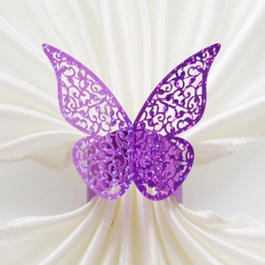 Rond de serviette papillon violet scintillant ajouré avec paillettes pour décoration