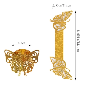 Detailed dimension guide for laser-cut golden butterfly and rose napkin ring holder