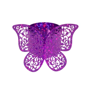 Rond de serviette papillon violet scintillant découpé au laser pour mariage festif