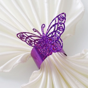 Servilleteros de Mariposa Corte Láser Papel Perla Artificialdo Dorado Púrpura Brillante Hebillas de Servilleta para Decoración Mesa de Boda