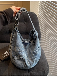 Large Capacity Vintage Canvas Hobo Shoulder Bag For Women Washed Multi Pocket Contrast Stitching Casual Crossbody Bag