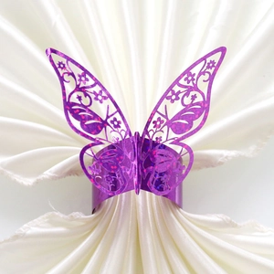 Elegant purple butterfly napkin ring with laser-cut hollow design and glitter finish