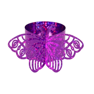 Servilletero de mariposa morada brillante con diseño hueco detallado cortado a láser
