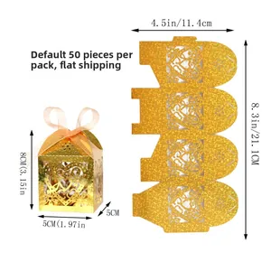 Detailed assembly view and dimensions of glitter gold laser-cut heart favor boxes
