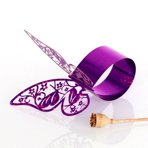 Detailed laser-cut purple butterfly napkin ring with glitter finish for wedding table decor