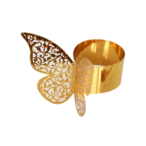 Rond de serviette papillon doré pailleté avec motif ajouré pour décoration de mariage