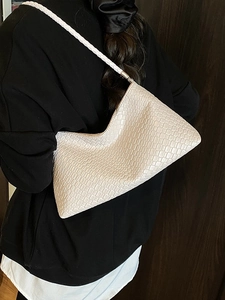 Sac à épaule élégant blanc à motif crocodile avec bandoulière tissée pour femme